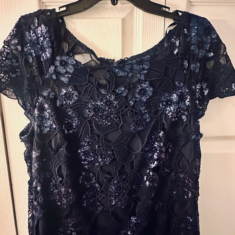 Xscape Navy Lace Gown - Picture 4 of 7